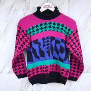Vintage 80’s Geometric Mock Neck Knit Sweater